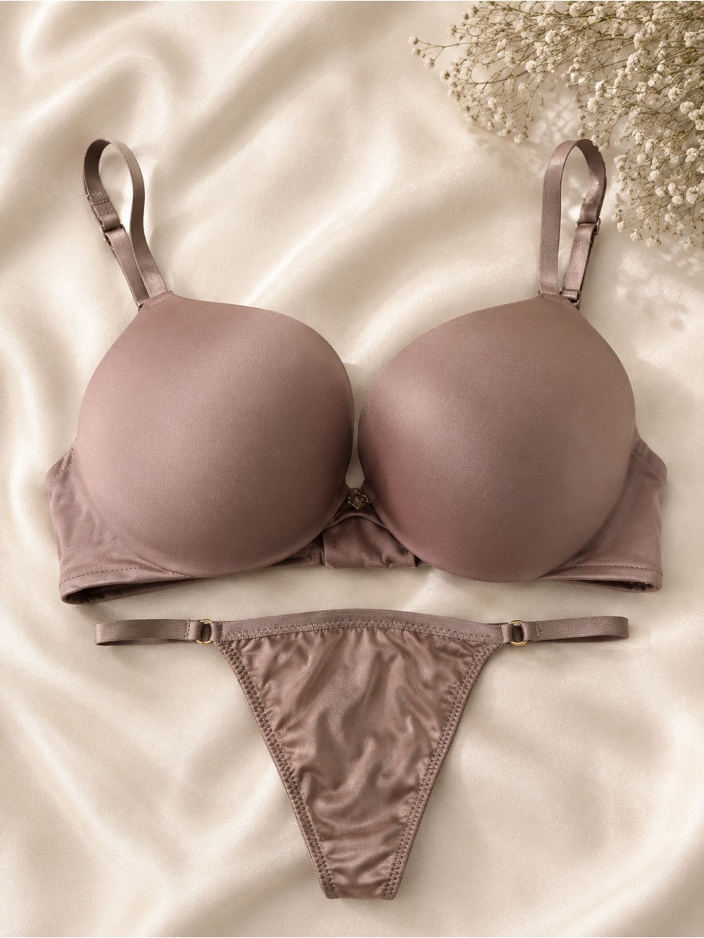 Victoria's Secret Mauve Push-Up 36C Bra & Thong Set Small